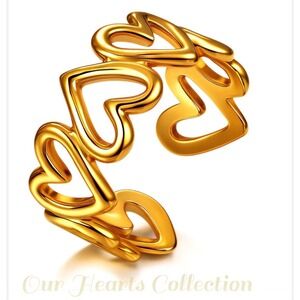18K Gold Plated Heart Adjustable Ring Stainless Steel Waterproof Jewelry
